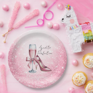 Pink Champagne Glass Aged To Perfection Birthday Paper Plate