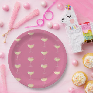 Pink Champagne Glass Bachelorette/Bridal Shower Paper Plate