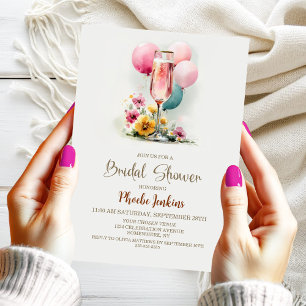 Pink Champagne Glass Bridal Shower Invitation