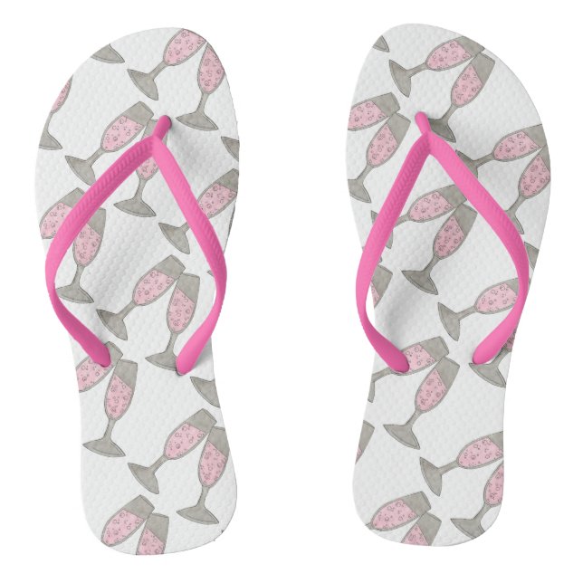 Pink Champagne Glass Bride Wedding Flip Flops (Footbed)