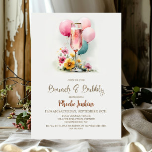 Pink Champagne Glass Brunch and Bubbly Invitation