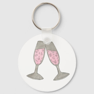 Pink Champagne Glass Toast Wedding Keychain