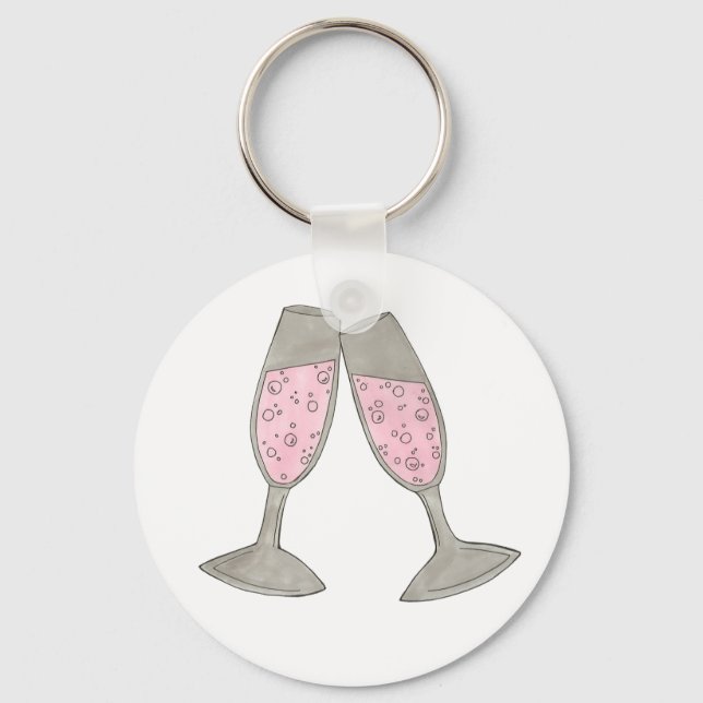 Pink Champagne Glass Toast Wedding Keychain (Front)