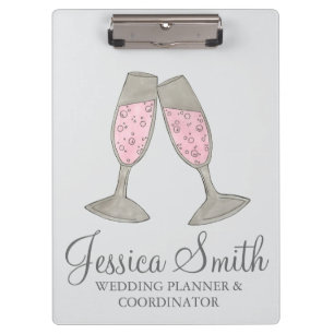 Pink Champagne Glass Wedding Planner Coordinator Clipboard