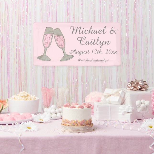 Pink Champagne Glasses Bridal Shower Wedding Banner (Party)