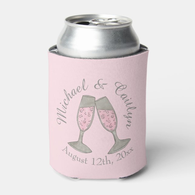 Pink Champagne Glasses Bridal Shower Wedding Favou Can Cooler (Can Front)