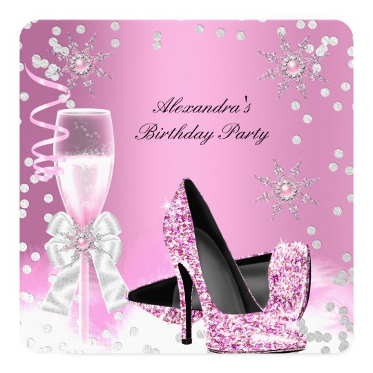 Pink Champagne High Heels Birthday Party 2 Card