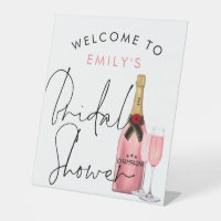 Pink Champagne Name Welcome Bridal Shower white