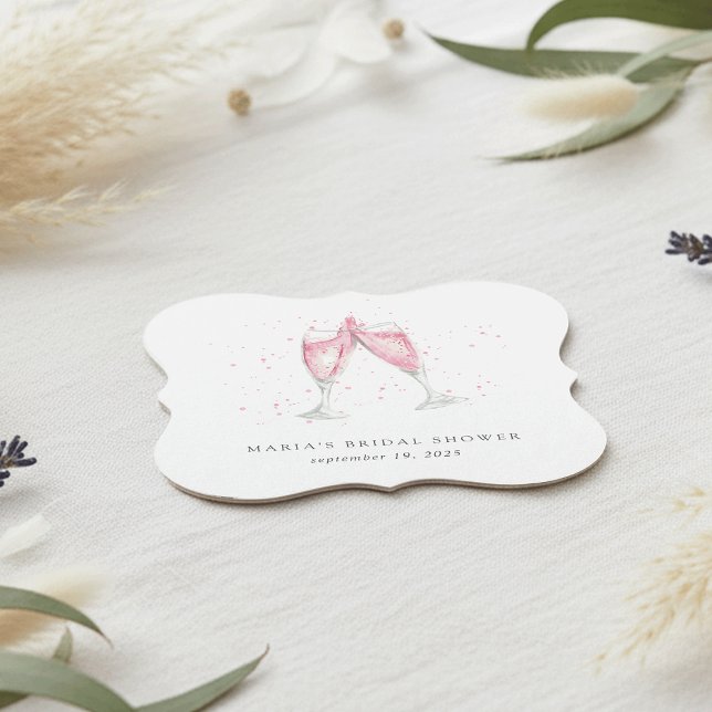 Pink Champagne Personalised Bridal Shower Paper Coaster (Creator Uploaded)