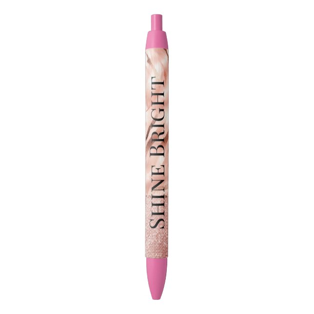 Pink Champagne Rose Glam Zebra Black Ink Pen (Front Vertical)