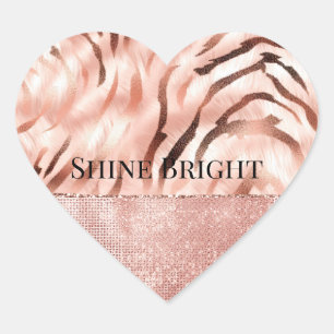 Pink Champagne Rose Glam Zebra Heart Sticker