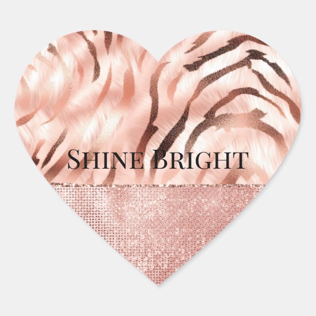 Pink Champagne Rose Glam Zebra Heart Sticker (Front)