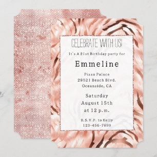 Pink Champagne Rose Glam Zebra Invitation