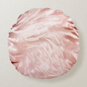 Pink Champagne Rose Glam Zebra Round Pillow