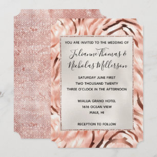 Pink Champagne Rose Pearl Glam Zebra Wedding Invitation