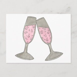 Pink Champagne Save the Date Wedding Bride Groom Announcement Postcard