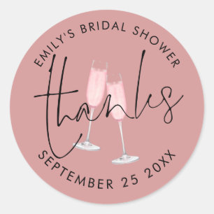 Pink Champagne Thanks Dusty Rose Bridal Shower Classic Round Sticker