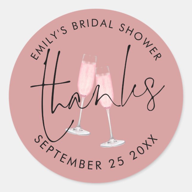 Pink Champagne Thanks Dusty Rose Bridal Shower Classic Round Sticker (Front)