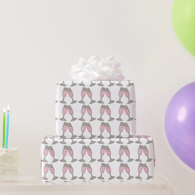 Pink Champagne Toast Cheers Bubbly Celebrate Wrapping Paper (Party Gifts)
