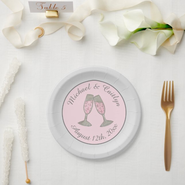 Pink Champagne Toast Cheers Wedding Bridal Shower Paper Plate (Wedding)