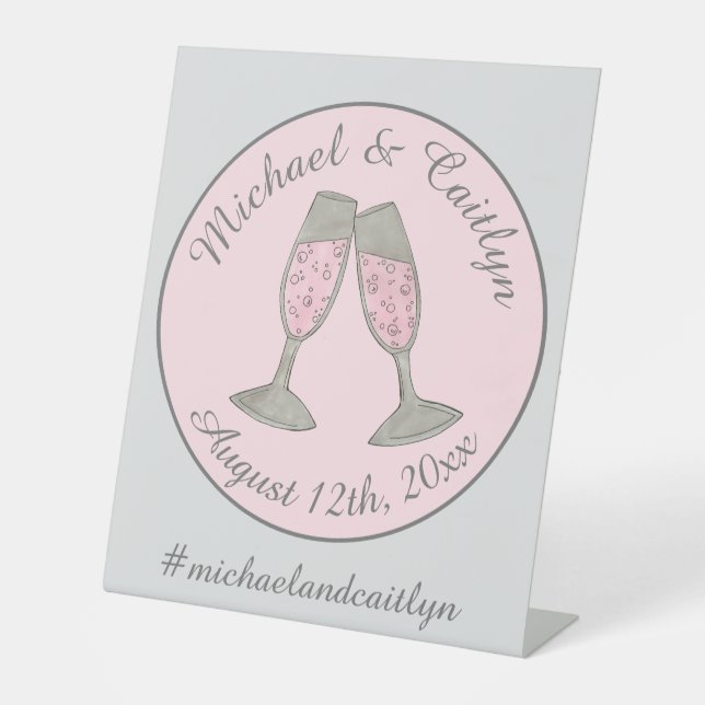 Pink Champagne Toast Cheers Wedding Bridal Shower Pedestal Sign (Front)