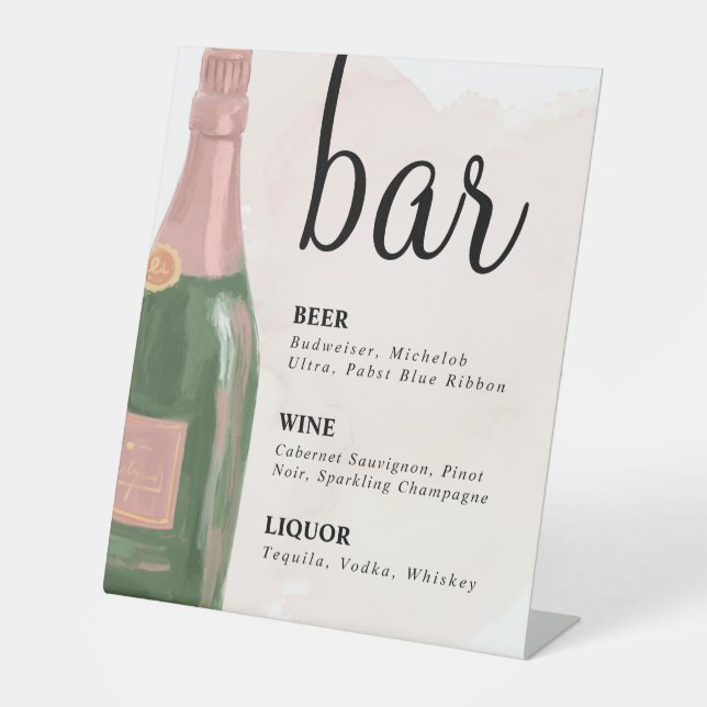 Pink Champagne Watercolor Bar Sign (Front)
