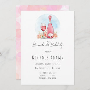 Pink Champagne Watercolor Brunch and Bubbly Invitation