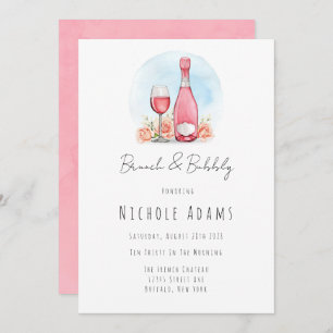 Pink Champagne Watercolor Brunch and Bubbly Invitation