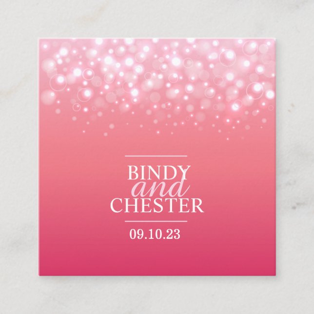 Pink champagne wedding details cards (Front)
