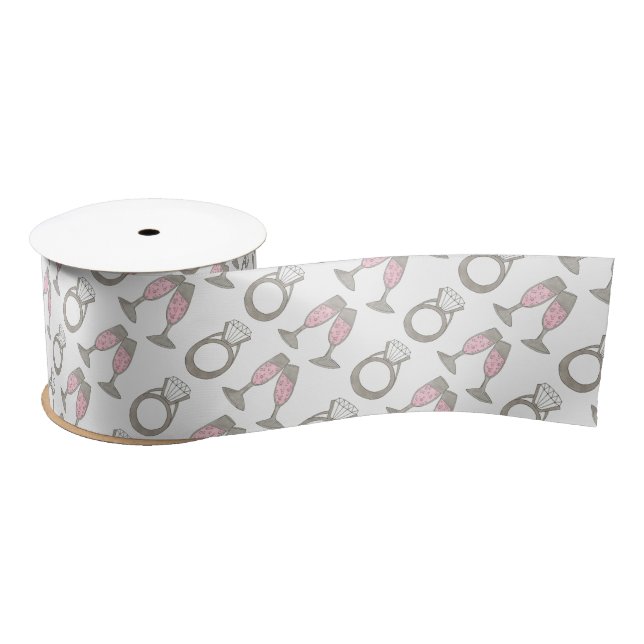 Pink Champagne Wedding Ring Bridal Shower Ribbon Satin Ribbon (Spool)
