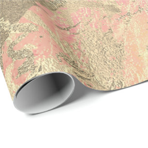 Pink Champaigne Gold Marble Peach Metallic Stroke Wrapping Paper