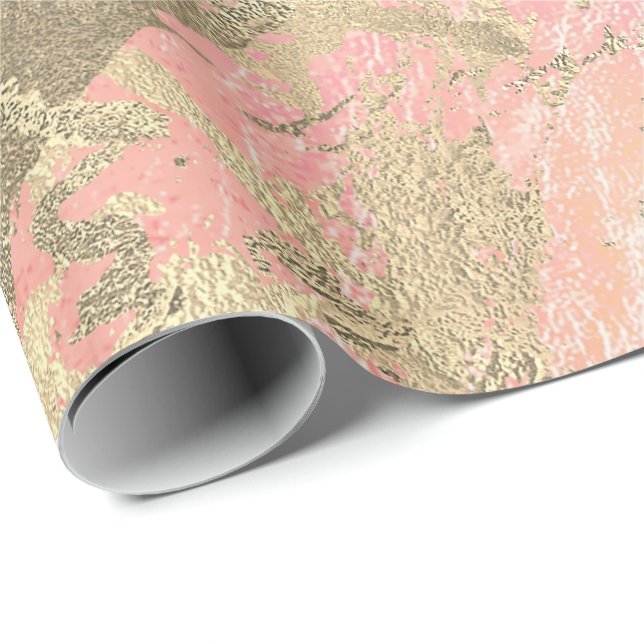 Pink Champaigne Gold Marble Peach Metallic Stroke Wrapping Paper (Roll Corner)