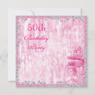 Pink Chandelier & Diamonds 50th Birthday Invitation
