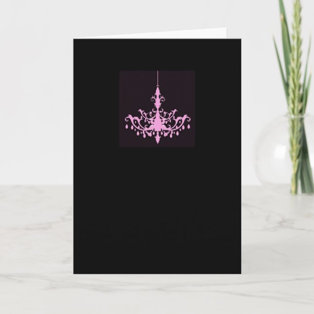 Pink Chandelier on Black Card (Front)