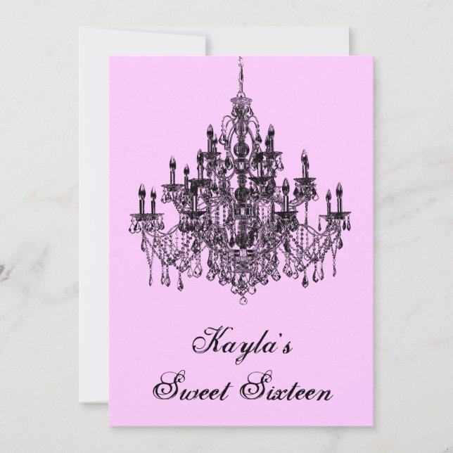 Pink Chandelier Sweet 16 Party Invitation (Front)
