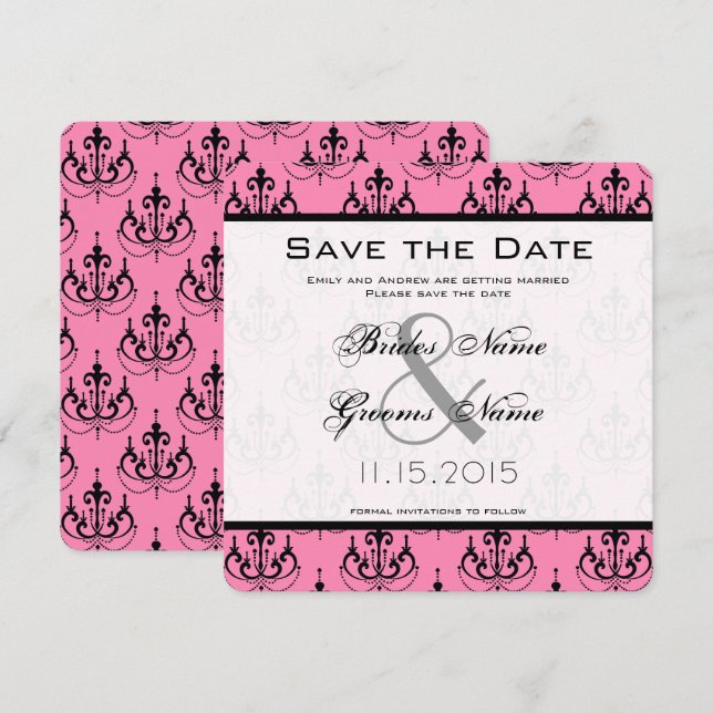 Pink Chandelier Wedding Save the Date Invitation (Front/Back)