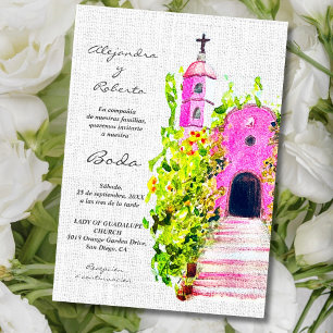 Pink Chapel Baroque Vintage Mexican Wedding Invitation