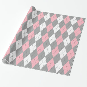 Pink Charcoal Dk Grey Wht XL Argyle Wrapping Paper