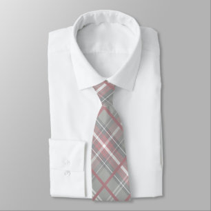 Pink Charcoal Grey Plaid Striped Diagonal Pattern Tie