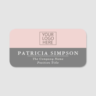 Pink Charcoal Grey Professional Modern Name Tag