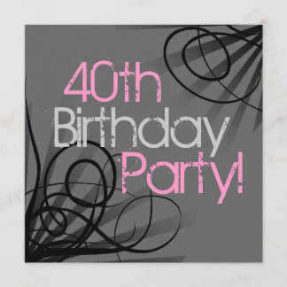 Pink Charcoal Swirl Black Custom Invitations