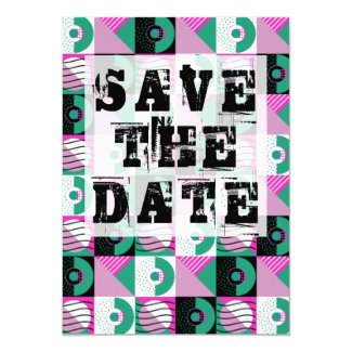 Pink Check 80s Memphis Style Save the Date Invitation