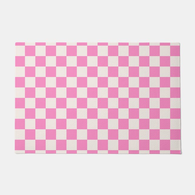 Pink Check, Chequerboard Pattern, Chequered Doormat (Front)