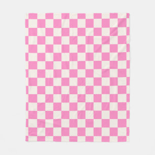 Pink Check, Chequerboard Pattern, Chequered Fleece Blanket