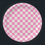 Pink Check, Chequerboard Pattern, Chequered Paper Plate<br><div class="desc">Chequered Pattern – pink and cream white chequerboard.</div>