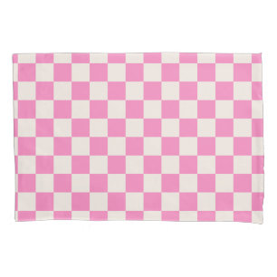 Pink Check, Chequerboard Pattern, Chequered Pillowcase