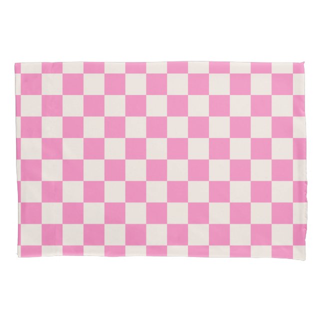 Pink Check, Chequerboard Pattern, Chequered Pillowcase (Front)