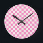 Pink Check, Chequerboard Pattern, Chequered Round Clock<br><div class="desc">Chequered Pattern – pink and cream white chequerboard.</div>