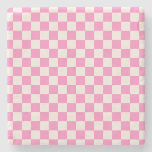 Pink Check, Chequerboard Pattern, Chequered Stone Coaster