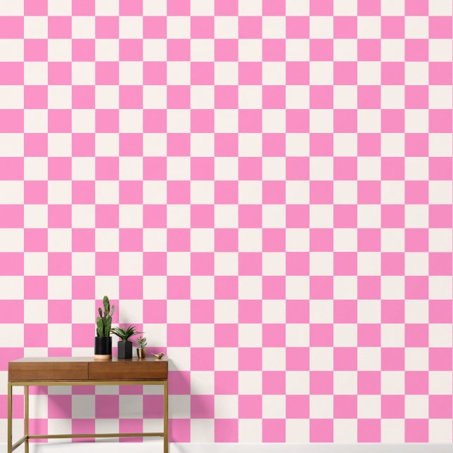 Pink Check, Chequerboard Pattern, Chequered Wallpaper (Hallway)